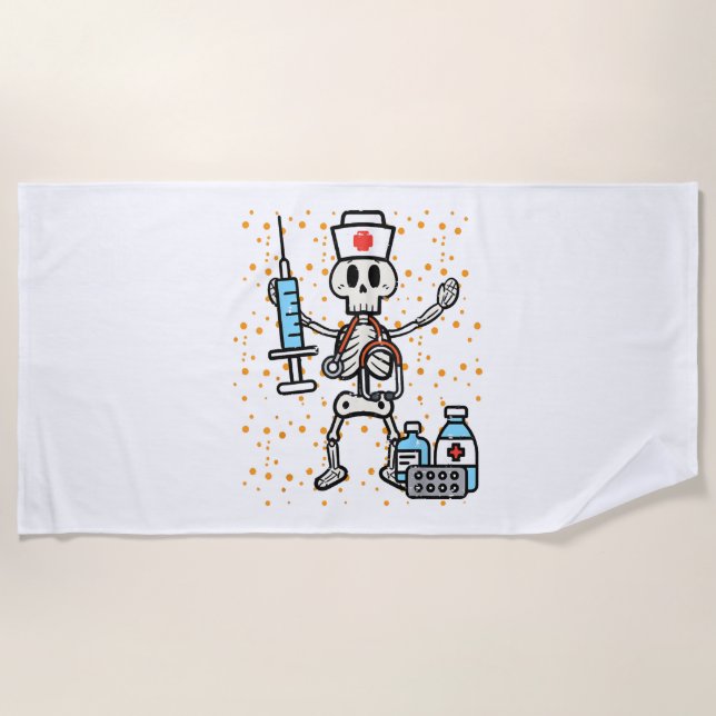 Halloween Orthopaedic Nurse Skeleton Scrub Top Beach Towel (Front)