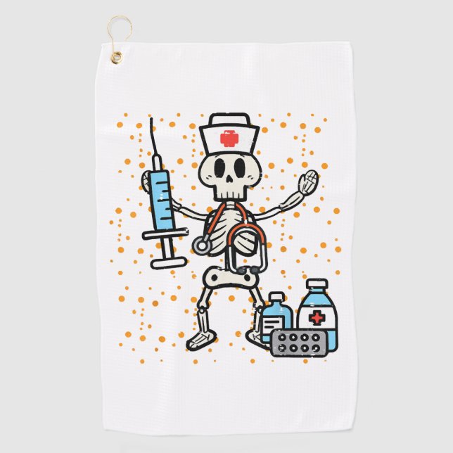 Halloween Orthopaedic Nurse Skeleton Scrub Top Golf Towel (Front)