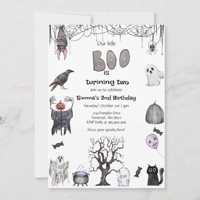 Halloween Our Little Boo Birthday Party Black  Invitation (Front)