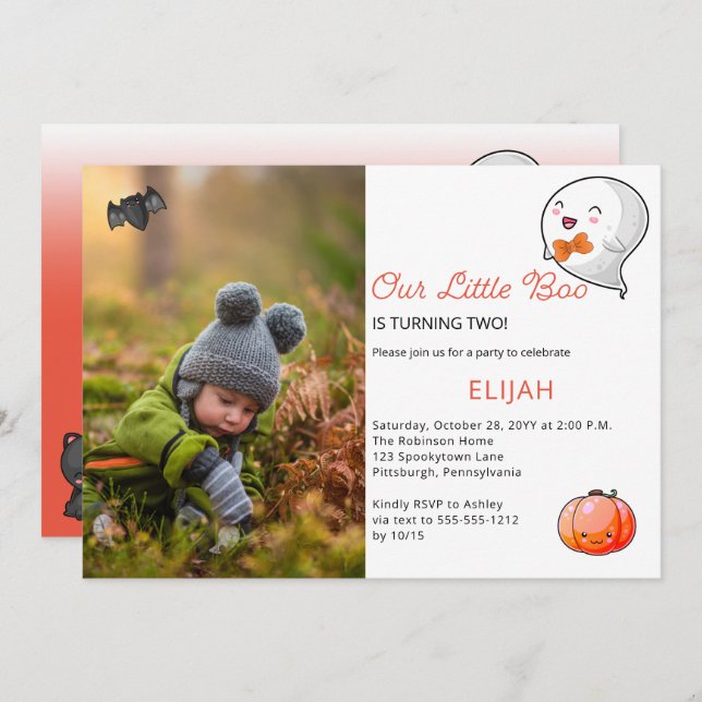 Halloween Our Little Boo Ghost Boy 2nd Birthday Invitation (Front/Back)