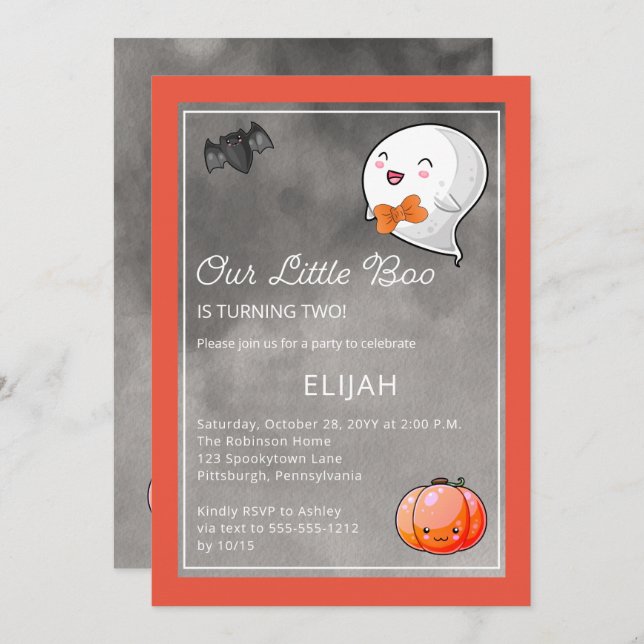 Halloween Our Little Boo Ghost Boy 2nd Birthday Invitation (Front/Back)