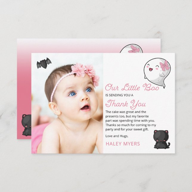 Halloween Our Little Boo Ghost Girl 1st Birthday Thank You Card (Front/Back)