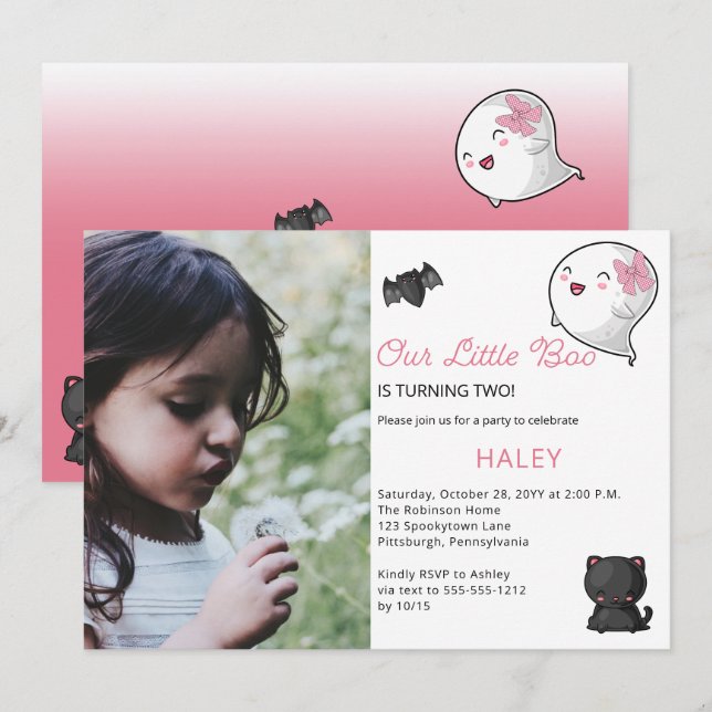 Halloween Our Little Boo Ghost Girl 2nd Birthday Invitation (Front/Back)