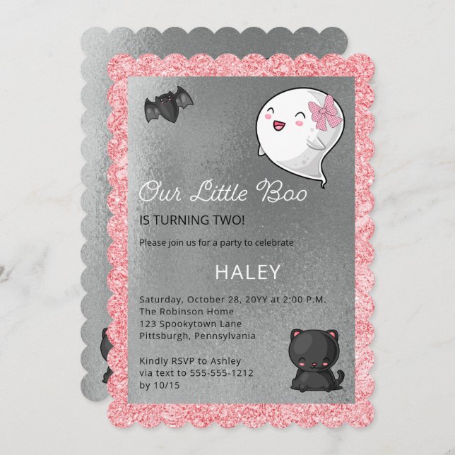 Halloween Our Little Boo Ghost Girl 2nd Birthday  Invitation (Front/Back)