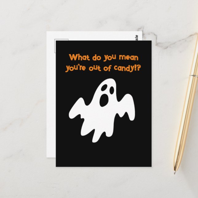 Halloween Out of Candy Funny Ghost Postcard (Front/Back In Situ)