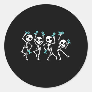 Halloween Ovarian Cancer Awareness Skeleton Women Classic Round Sticker