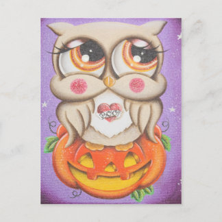 Halloween Owl and Pumpkin Postcard