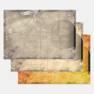 Halloween Owl and Pumpkin Vintage Creepy Wrapping Paper Sheet