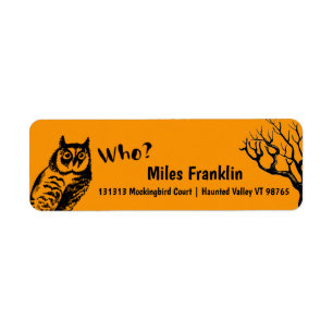 Halloween Owl asks Who? Label Return Address Label