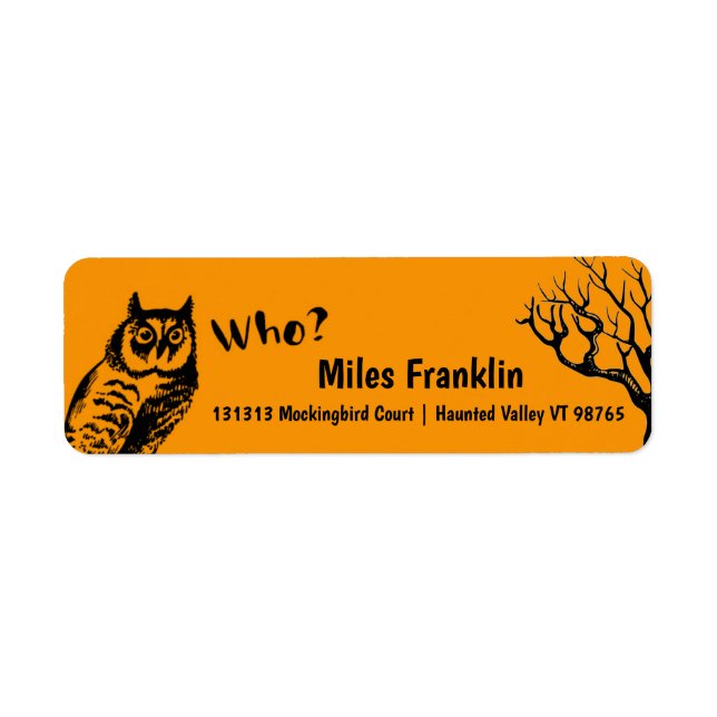 Halloween Owl asks Who? Label Return Address Label (Front)