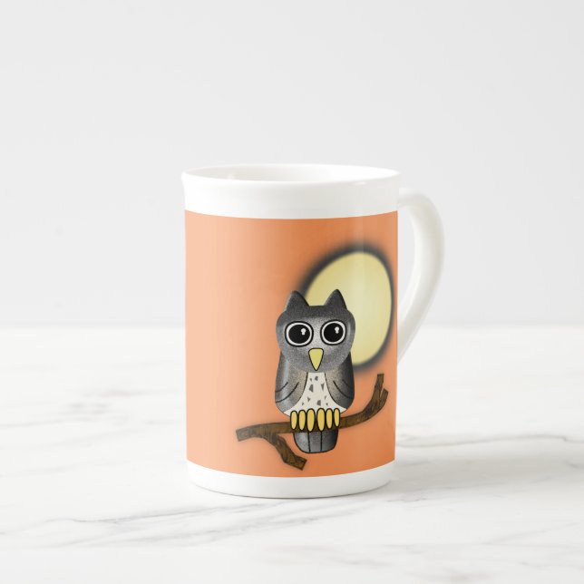 Halloween Owl Bone China Mug (Front Right)