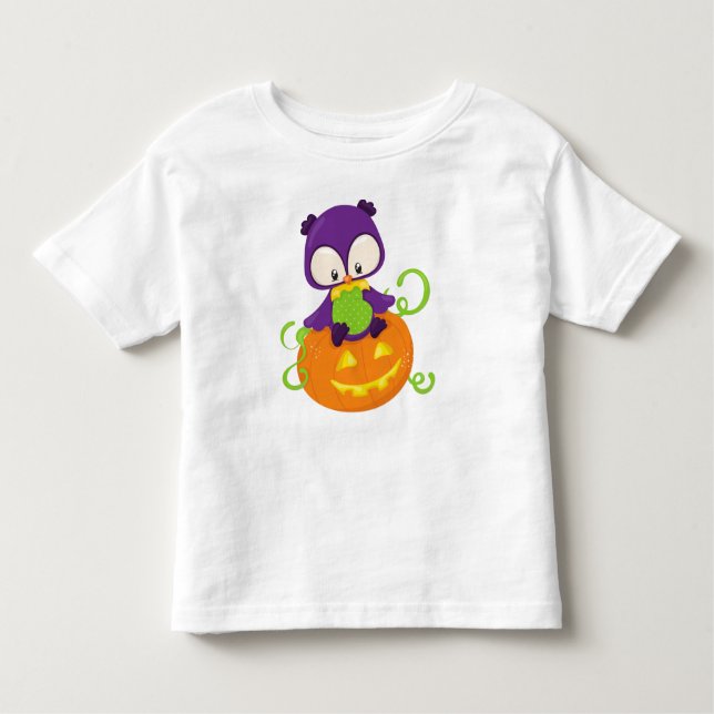 Halloween Owl, Cute Owl, Purple Owl, Pumpkin Toddler T-Shirt (Front)