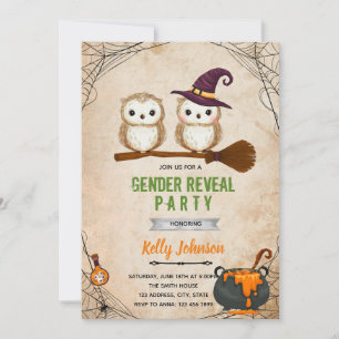 Halloween owl gender reveal invitation