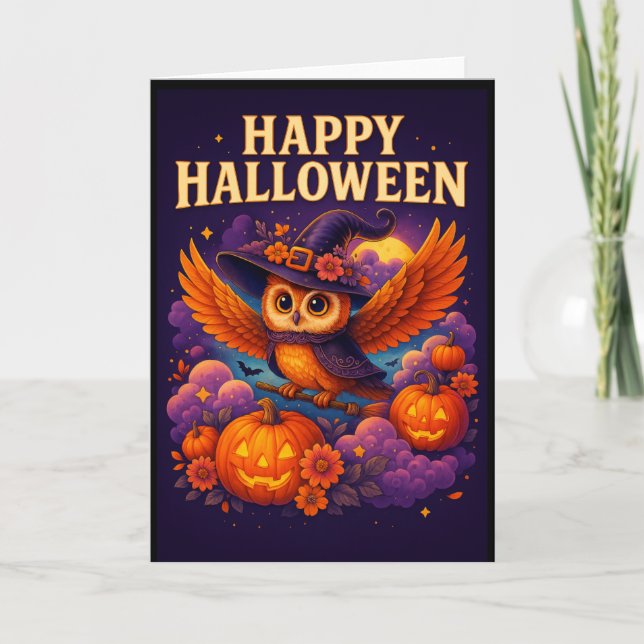 Halloween Owl Greetings Card (Front)