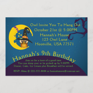 Halloween Owl Moon Slumber Party Invitation