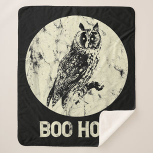 Halloween Owl Retro Full Moon Boo Distressed Gift Sherpa Blanket