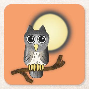 Halloween Owl Square Paper Coaster