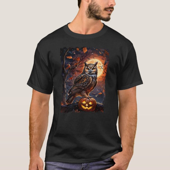 Halloween Owl with Jack-o'-Lantern T-Shirt (Front)