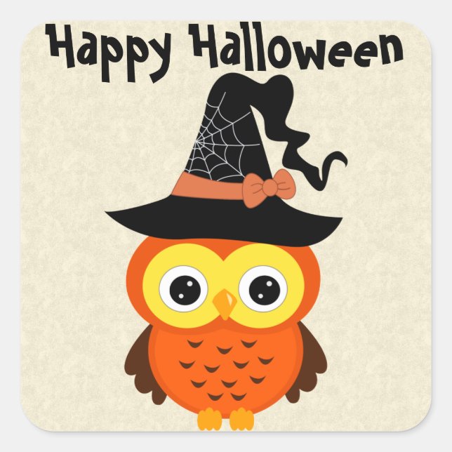 Halloween Owl with Witch Hat Square Sticker (Front)