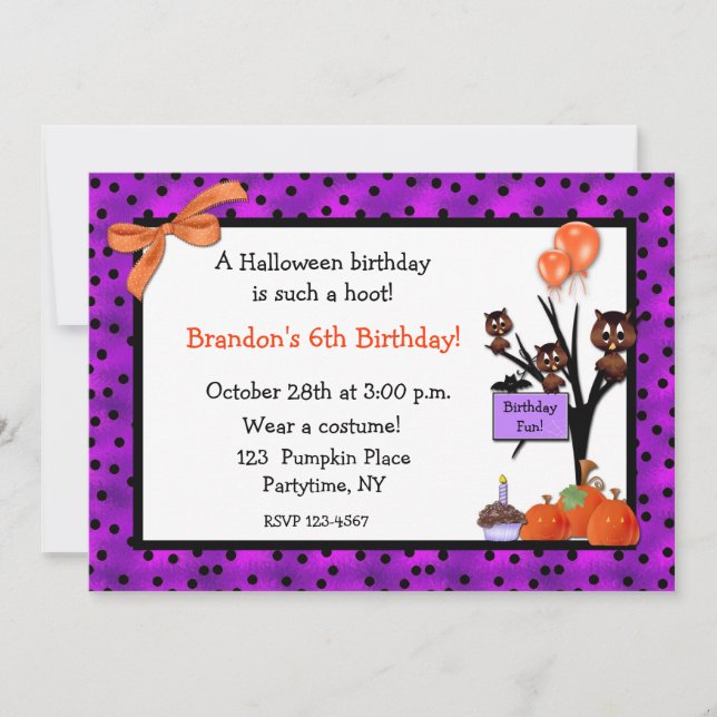 Halloween Owls Birthday Invitation (Front)