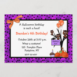 Halloween Owls Birthday Invitation