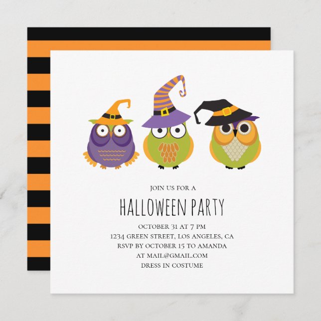 Halloween owls. Funny kids costume party. Animals Invitation (Front/Back)