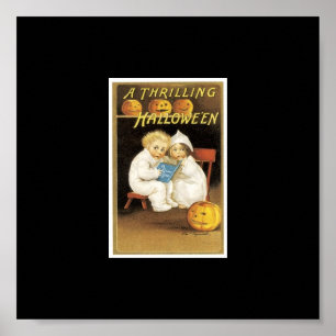 Halloween Painting of Children Reading Ghost Story Poster