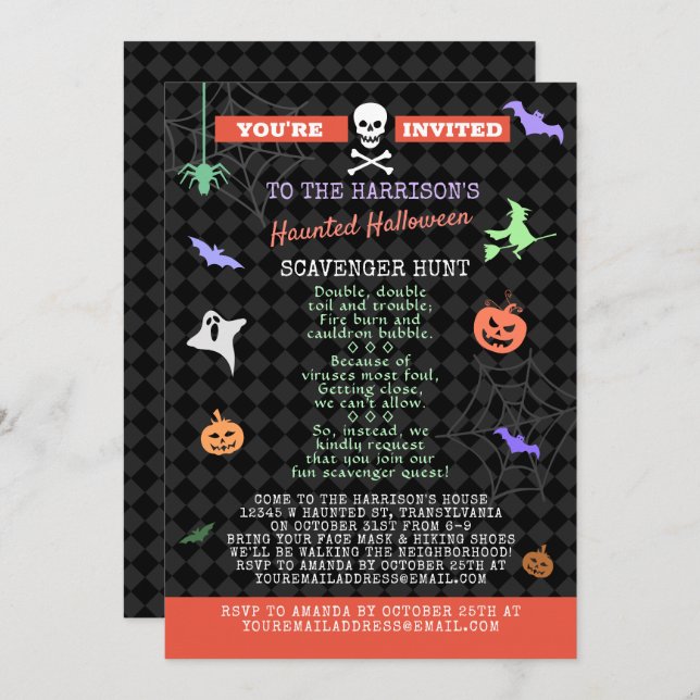 Halloween Pandemic Scavenger Hunt Party Invitation (Front/Back)