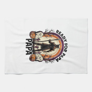 Halloween Papa Shirt Vintage Graveyard Sunset Desi Tea Towel