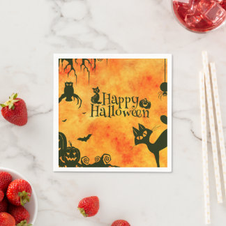 Halloween Paper Napkin Cats Bats Owls