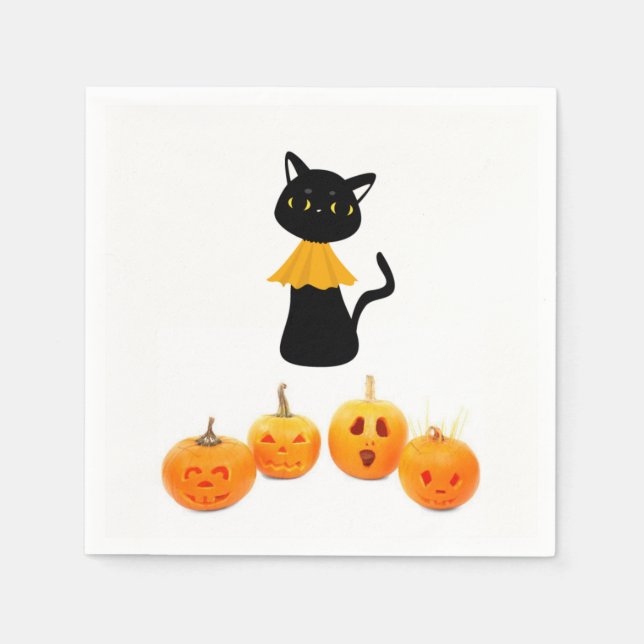 Halloween Paper Napkins, Black Cat Napkin (Front)