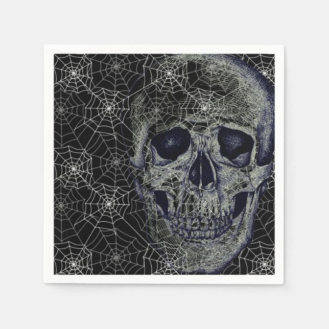 Halloween Paper Napkins-Skull & Webs Napkin (Front)