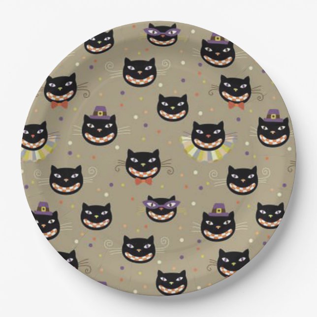 Halloween Paper Plates/Funny Black Cats Plate (Front)