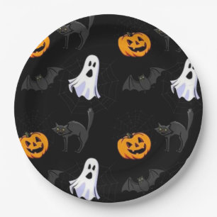 Halloween Paper Plates/Ghost, Pumpkins and Bats Paper Plate