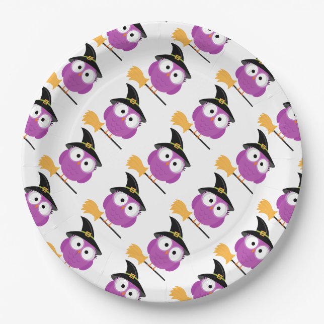 Halloween Paper Plates/Owl with Witch's Hat and Br Plate (Front)