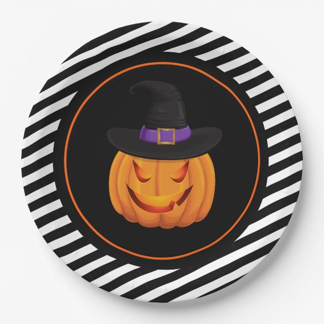 Halloween Paper Plates-Pumpkin Witch Paper Plate (Front)