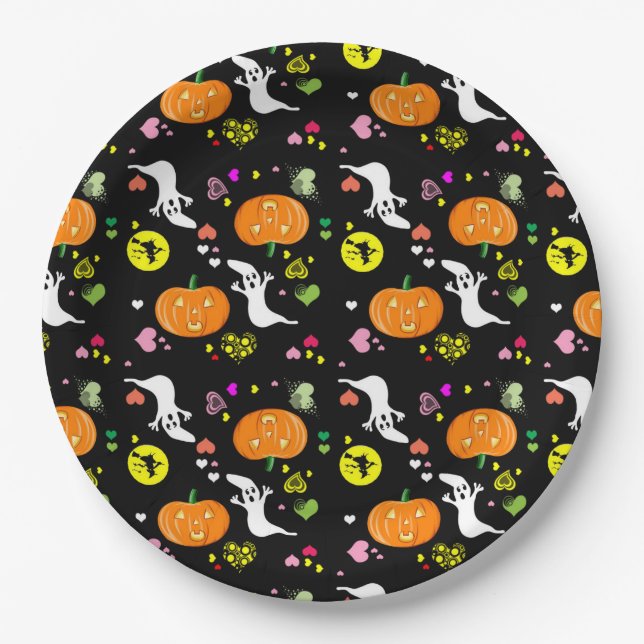 Halloween Paper Plates/Witch's, Ghost, Pumpkins Plate (Front)