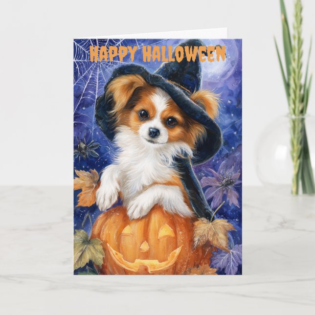 Halloween Papillon Dog Holiday Card (Front)