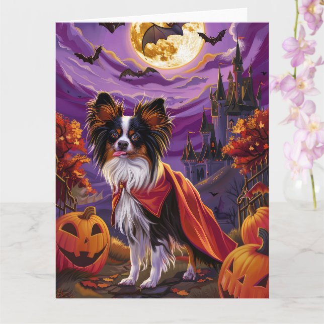 Halloween Papillon Vampire Pumpkins Scary Card (Orchid)
