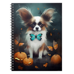 Halloween Papillon With Pumpkins Scary Notebook