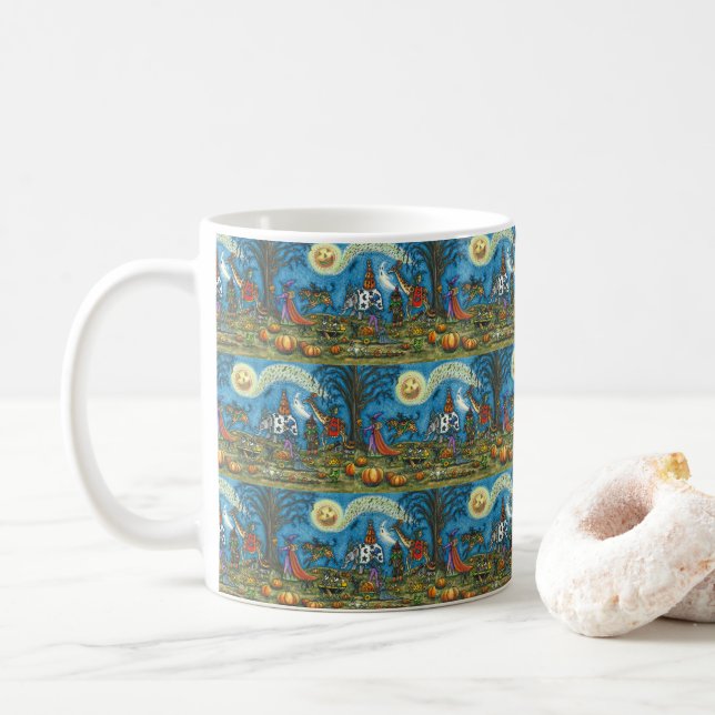 HALLOWEEN PARADE Witch Giraffe Bear Zebra Skellies Coffee Mug (With Donut)