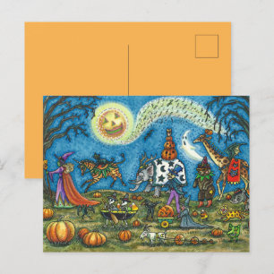 HALLOWEEN PARADE Witch Giraffe Bear Zebra Skellies Holiday Postcard