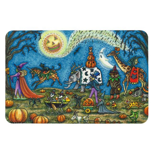 HALLOWEEN PARADE Witch Giraffe Bear Zebra Skellies Magnet (Horizontal)