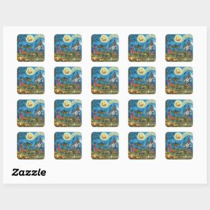 HALLOWEEN PARADE Witch Giraffe Bear Zebra Skellies Square Sticker