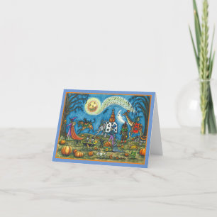 HALLOWEEN PARADE Witch Giraffe Zebra Skelly BLANK Holiday Card