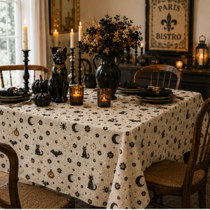 Halloween Parisian Bistro Mosaic Tile Gothic Black Tablecloth