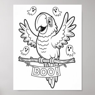 Halloween Parrot Boo For Kids To Colour And Paint Poster