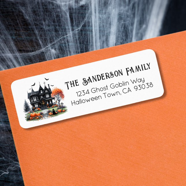 Halloween Party Address Return Address Label (Haunted House Halloween Costume Party Label)