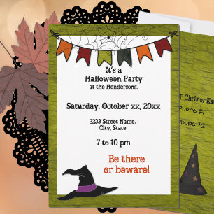 Halloween Party Banner Invitation Green Grunge