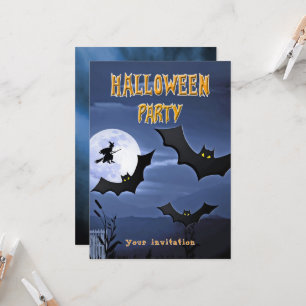 Halloween Party Bats Flying Witch Invitation